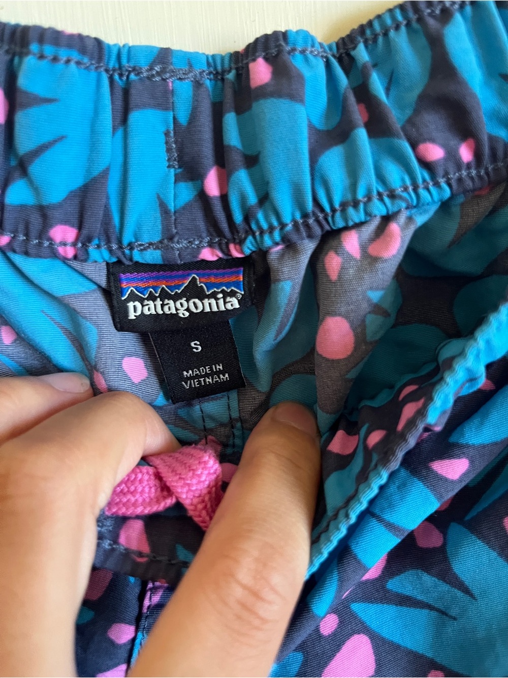 Patagonia baggies Blue Floral Athletic Shorts with Pink Accents - Picture 2 of 4
